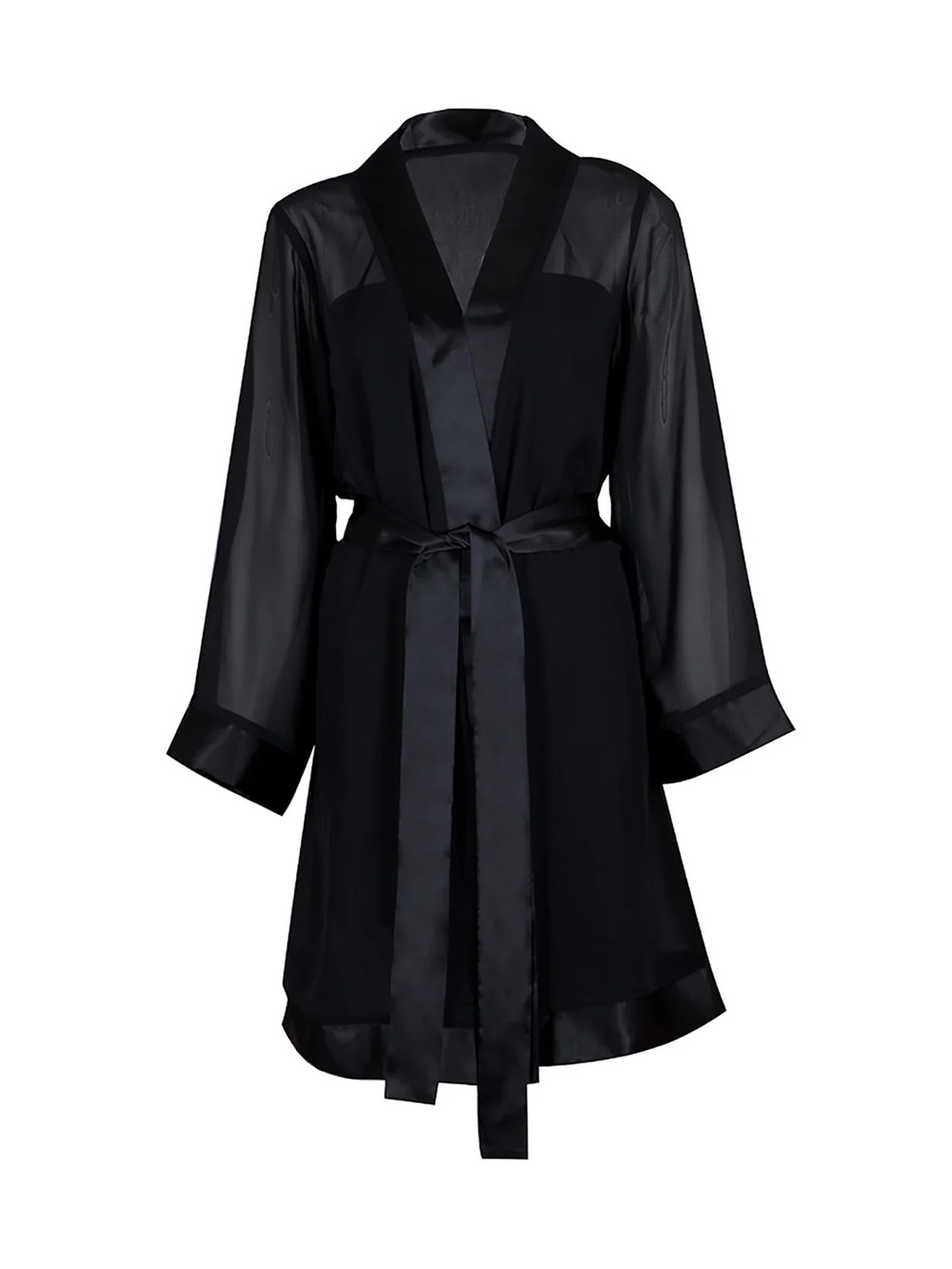Bluebella Sheer Satin-Trim Black Kimono Robe